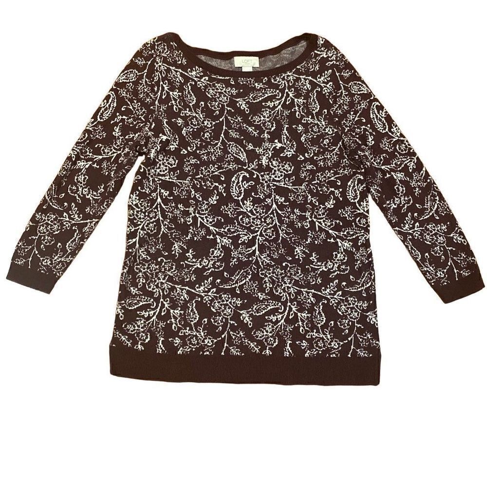 LOFT Outlet Burgundy/White Floral Print Sweater - Size M